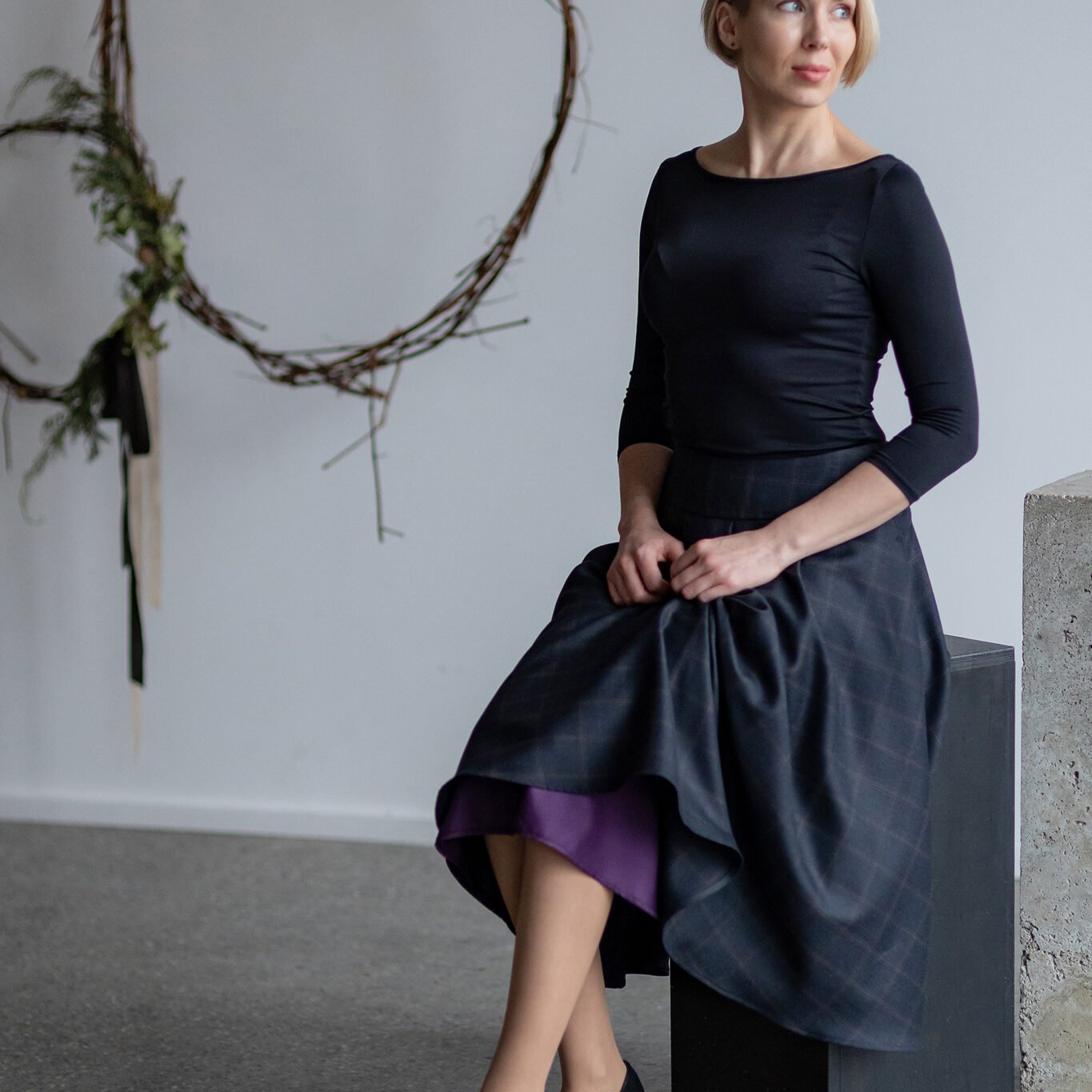 žieminis sijonas su kišenėmis